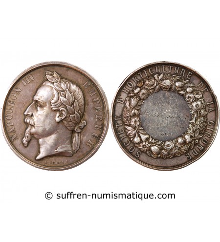 NAPOLÉON III, SOCIÉTÉ D'HORTICULTURE DE LA GIRONDE - MÉDAILLE ARGENT