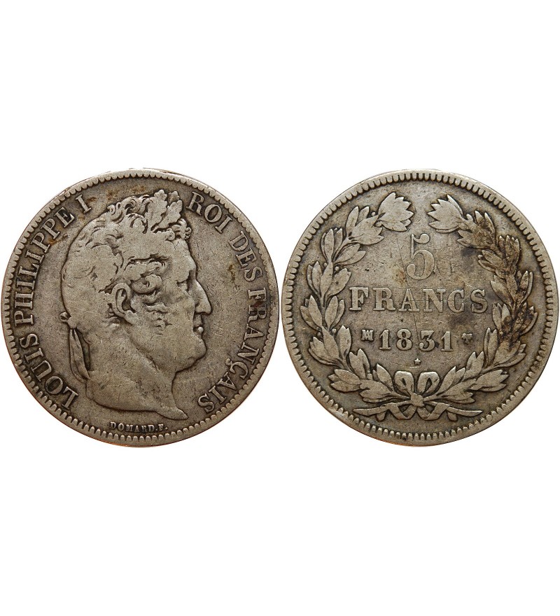 Louis-Philippe Ier Domard, Tr. en Relief 5 francs Argent 1831 MA Marseille