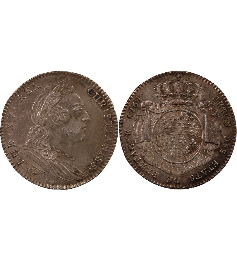 ETATS DE BRETAGNE, LOUIS XV – JETON ARGENT 1764 RENNES Daniel 115