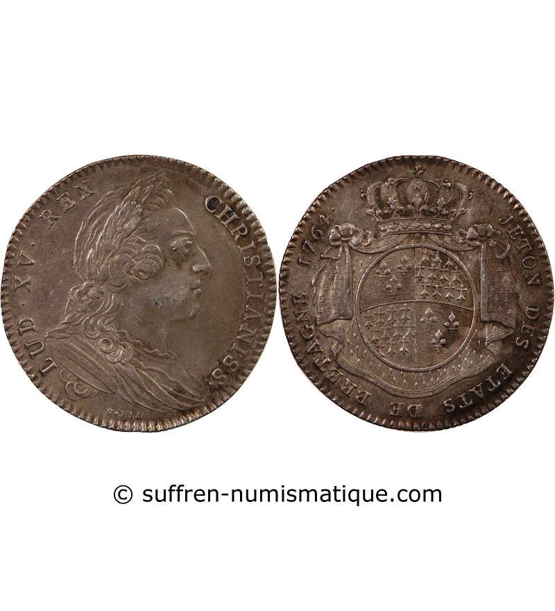 ETATS DE BRETAGNE, LOUIS XV – JETON ARGENT 1764 RENNES Daniel 115