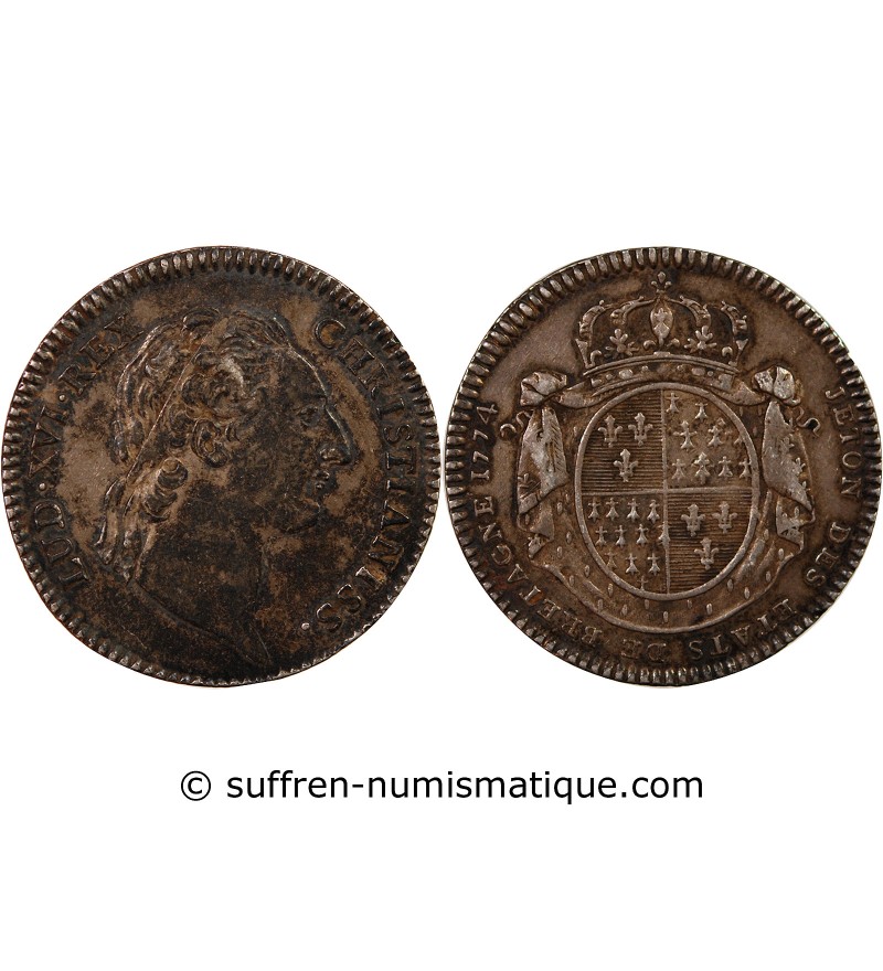 ETATS DE BRETAGNE, LOUIS XV – JETON ARGENT 1774 RENNES Daniel 123