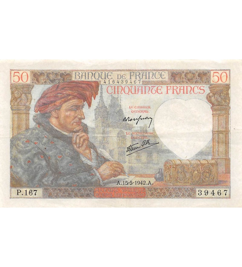 FRANCE, JACQUES COEUR - 50 FRANCS 15/05/1942 - SÉRIE P.167