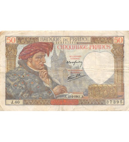 FRANCE, JACQUES COEUR - 50 FRANCS 13/02/1941 - SÉRIE J.40