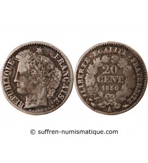 CERES - 20 CENTIMES ARGENT 1850 A PARIS