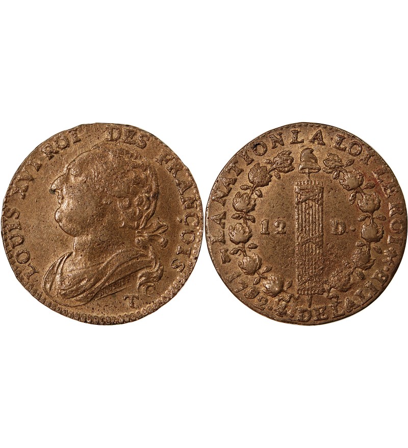 REVOLUTION FRANCAISE, CONSTITUTION - 12 DENIERS 1792 T NANTES