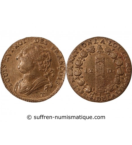 REVOLUTION FRANCAISE, CONSTITUTION - 12 DENIERS 1792 T NANTES
