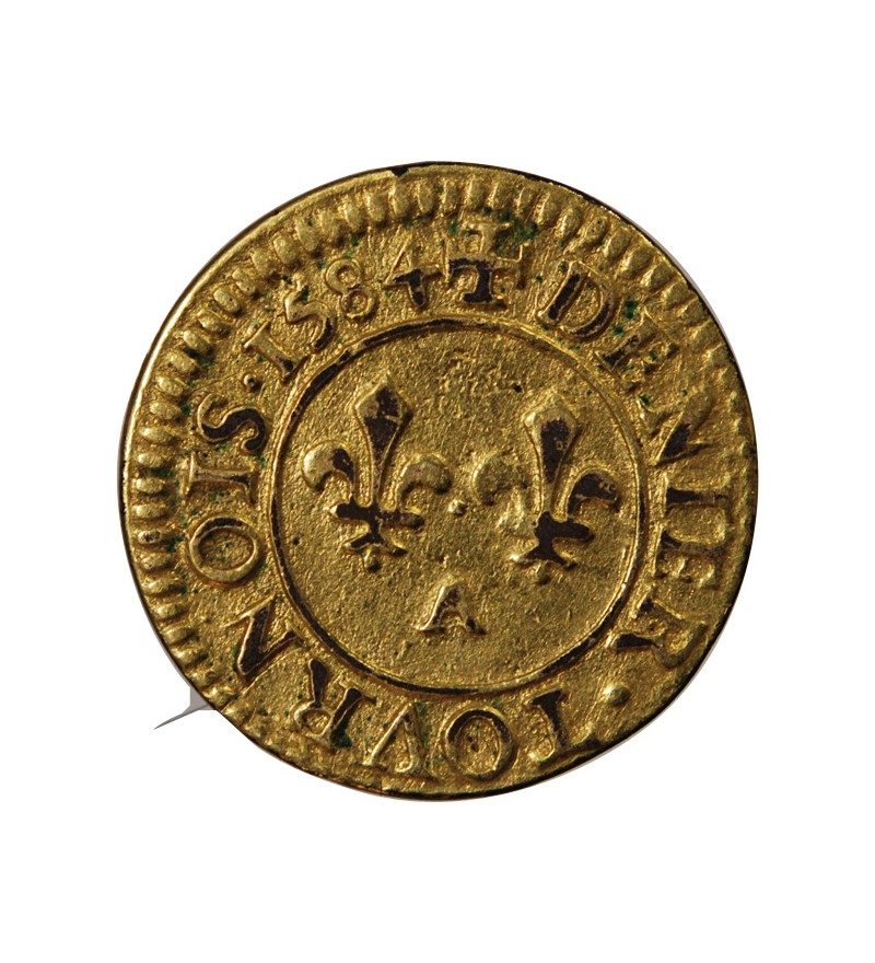 HENRI III - DENIER TOURNOIS DORÉ 1584 A PARIS - TREIZAIN DE MARIAGE