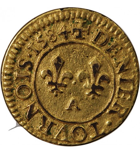 HENRI III - DENIER TOURNOIS DORÉ 1584 A PARIS - TREIZAIN DE MARIAGE