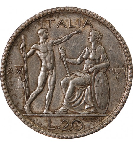 ITALIE, VICTOR EMMANUEL II - 20 LIRE ARGENT 1927 R ROME
