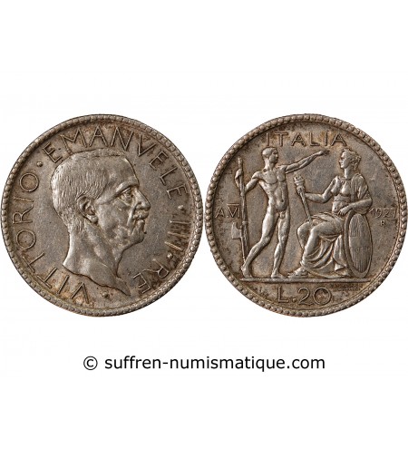 ITALIE, VICTOR EMMANUEL II - 20 LIRE ARGENT 1927 R ROME