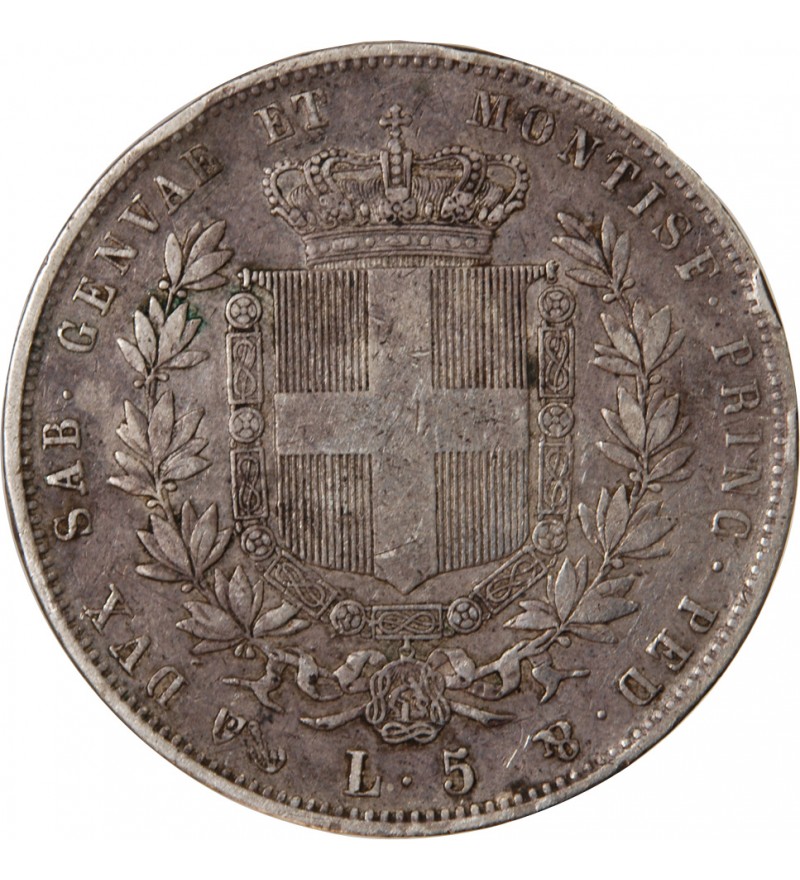 ITALIE, ROYAUME DE SARDAIGNE, VICTOR-EMMANUEL II - 5 LIRE ARGENT 1854 P GÊNES