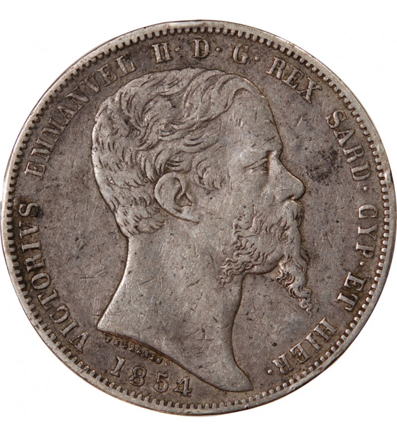 ITALIE, ROYAUME DE SARDAIGNE, VICTOR-EMMANUEL II - 5 LIRE ARGENT 1854 P GÊNES