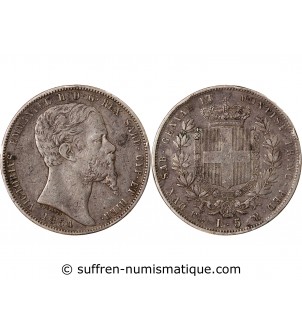 ITALIE, ROYAUME DE SARDAIGNE, VICTOR-EMMANUEL II - 5 LIRE ARGENT 1854 P GÊNES