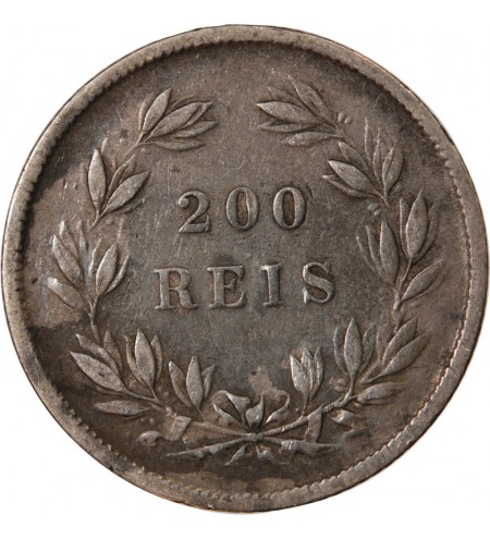 PORTUGAL, PIERRE V - 200 REIS ARGENT 1855