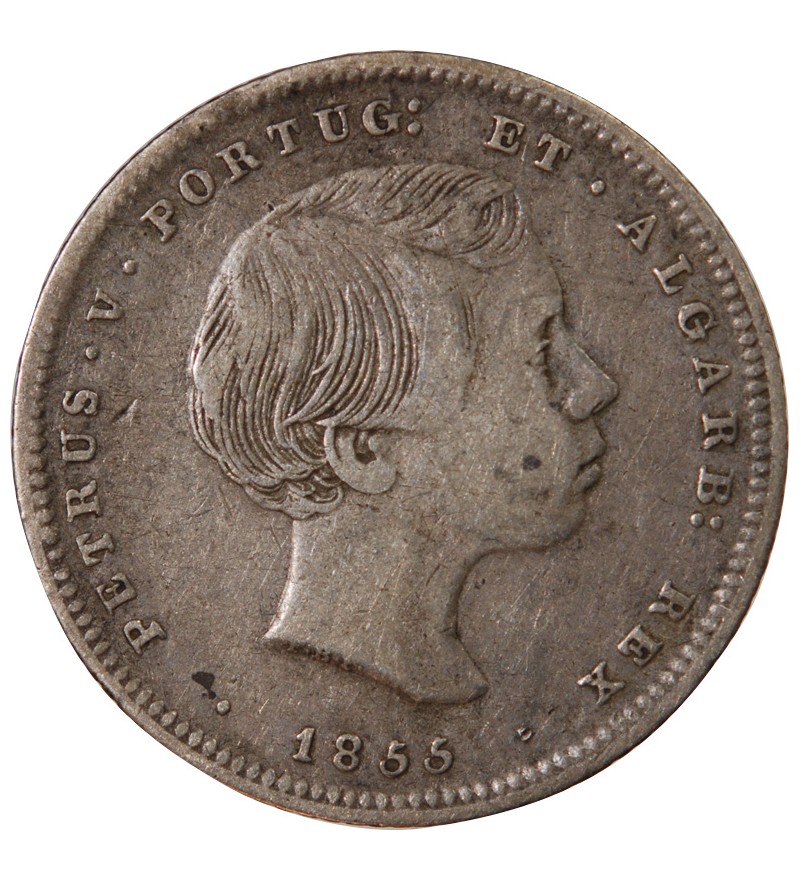 PORTUGAL, PIERRE V - 200 REIS ARGENT 1855