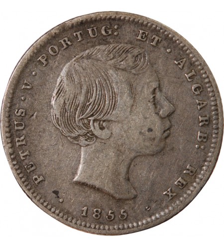 PORTUGAL, PIERRE V - 200 REIS ARGENT 1855