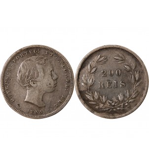 PORTUGAL, PIERRE V - 200 REIS ARGENT 1855 2