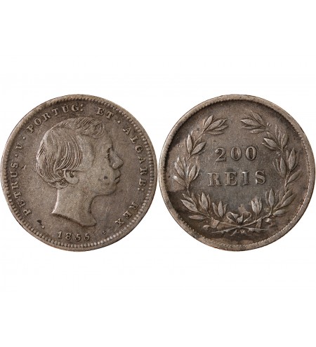 PORTUGAL, PIERRE V - 200 REIS ARGENT 1855