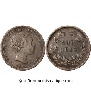 PORTUGAL, PIERRE V - 200 REIS ARGENT 1855