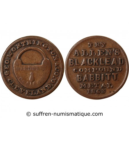 USA, CIVIL WAR - JETON CUIVRE 1863 CLEVELAND - G. WORTHINGTON