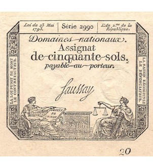 RÉVOLUTION FRANCAISE, ASSIGNAT - 50 SOLS - LOI DU 23/05/1793 2