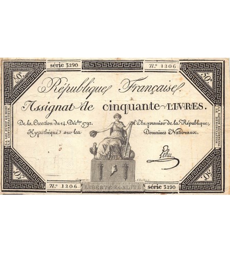 RÉVOLUTION FRANCAISE, ASSIGNAT - 50 LIVRES - LOI DU 14/12/1792