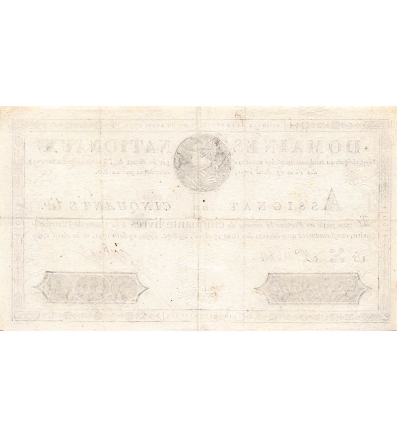RÉVOLUTION FRANCAISE, ASSIGNAT, LOUIS XVI - 50 LIVRES - LOI DU 30/04/1792