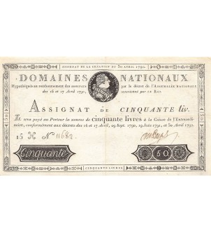 RÉVOLUTION FRANCAISE, ASSIGNAT, LOUIS XVI - 50 LIVRES - LOI DU 30/04/1792