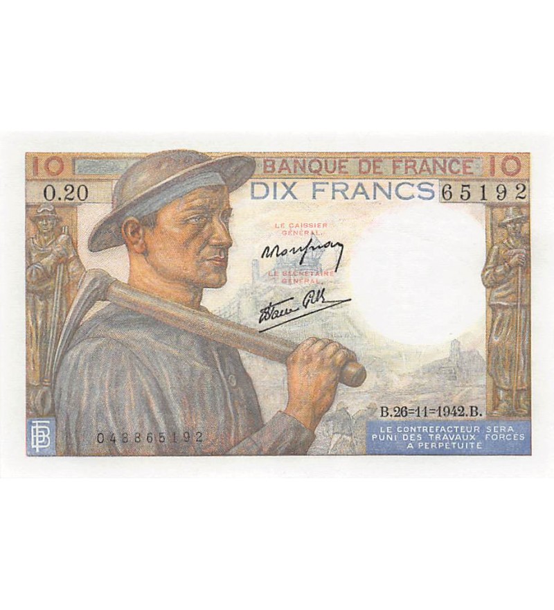 FRANCE - 10 FRANCS MINEUR 26/11/1942 - SÉRIE O.20