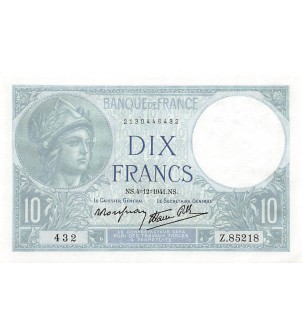 FRANCE - 10 FRANCS MINERVE 04/12/1941 - SÉRIE Z.85218 2