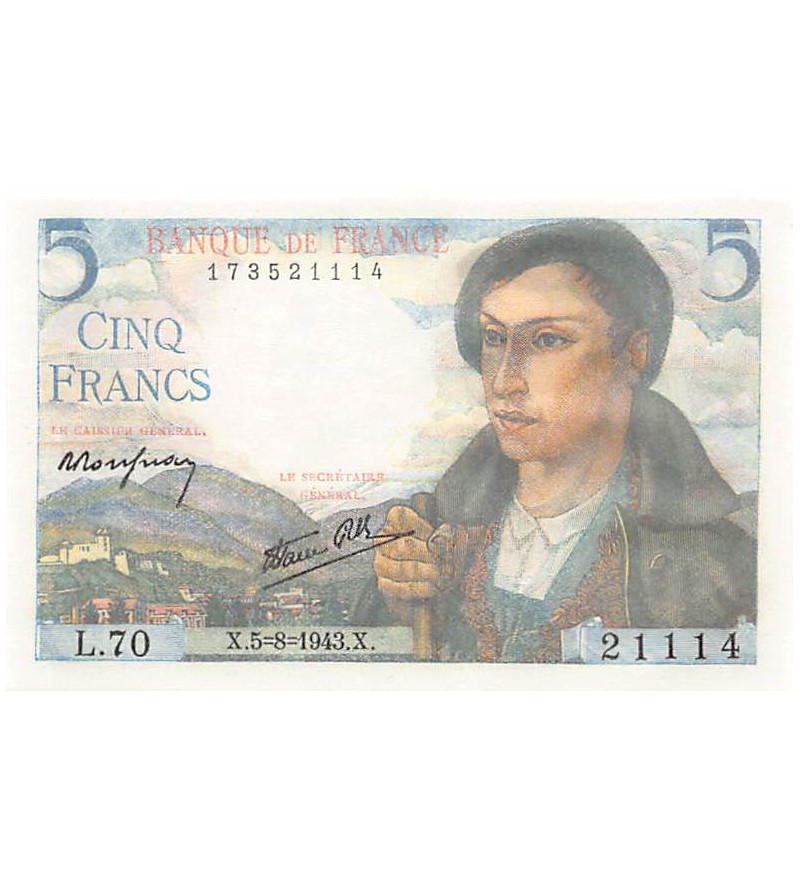 FRANCE - 5 FRANCS BERGER 05/08/1943 - SÉRIE L.70