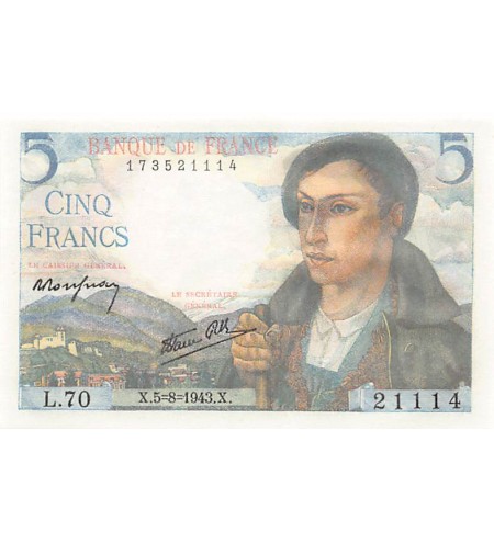 FRANCE - 5 FRANCS BERGER 05/08/1943 - SÉRIE L.70