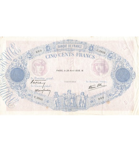 FRANCE - 500 FRANCS BLEU ET ROSE 28/04/1938 - SÉRIE C.2835