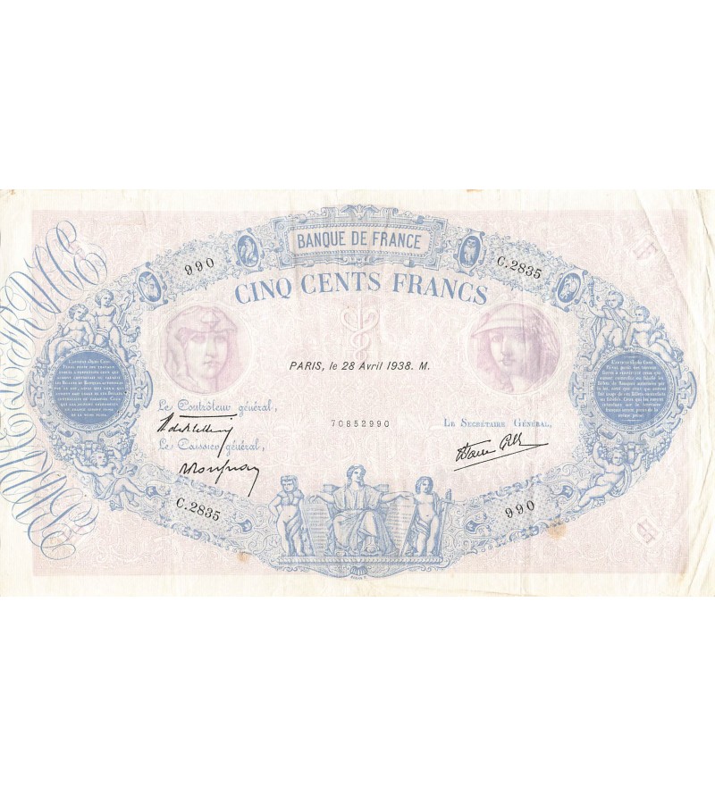 FRANCE - 500 FRANCS BLEU ET ROSE 28/04/1938 - SÉRIE C.2835