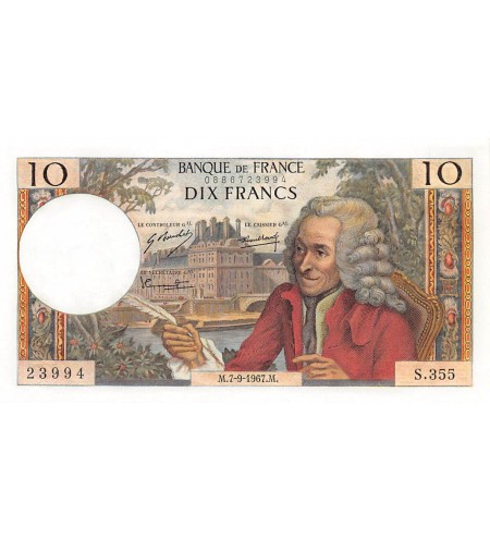 FRANCE - 10 FRANCS VOLTAIRE 07/09/1967 - SÉRIE S.355