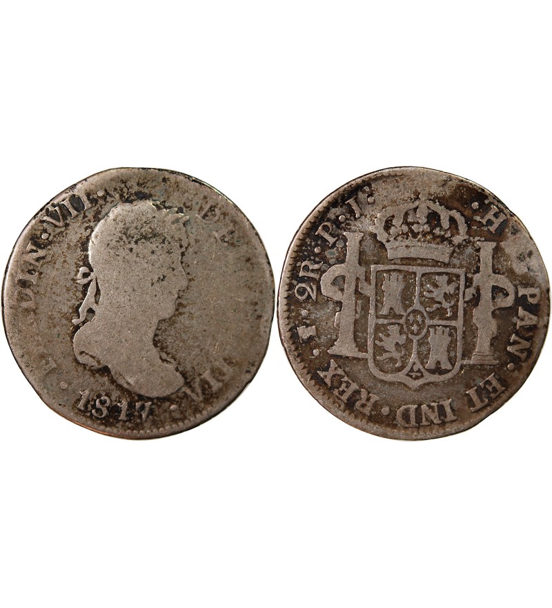 BOLIVIE, FERDINAND VII - 2 REALES ARGENT 1817 PJ