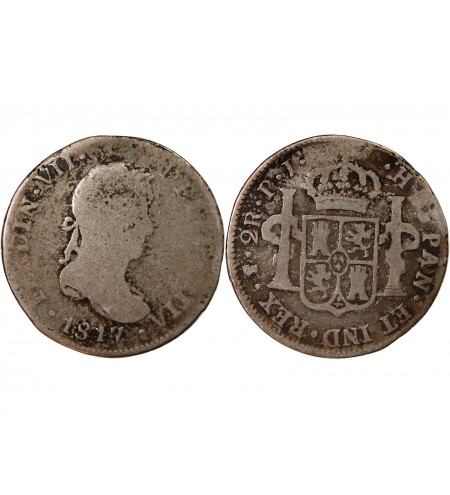 BOLIVIE, FERDINAND VII - 2 REALES ARGENT 1817 PJ