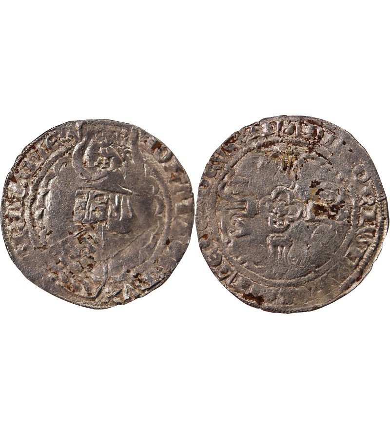 DUCHÉ DE BRETAGNE, JEAN IV - GROS AU HEAUME ARGENT 1345 / 1399 VANNES