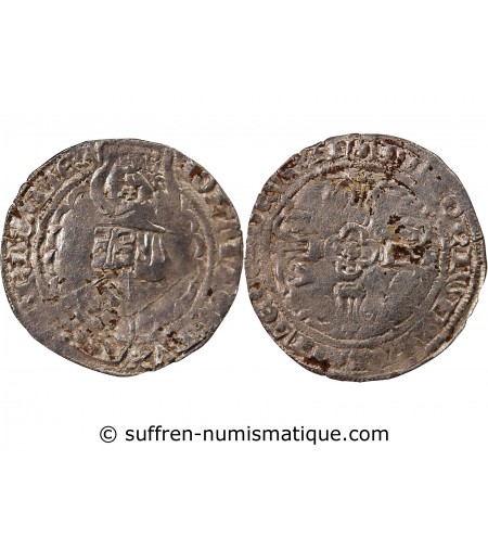 DUCHÉ DE BRETAGNE, JEAN IV - GROS AU HEAUME ARGENT 1345 / 1399 VANNES