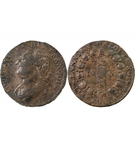 REVOLUTION FRANCAISE, CONSTITUTION - 12 DENIERS 1792 T NANTES