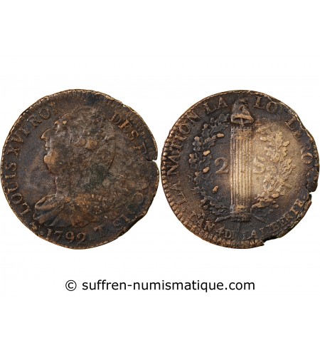 REVOLUTION FRANCAISE, CONSTITUTION - 2 SOLS 1792 T NANTES