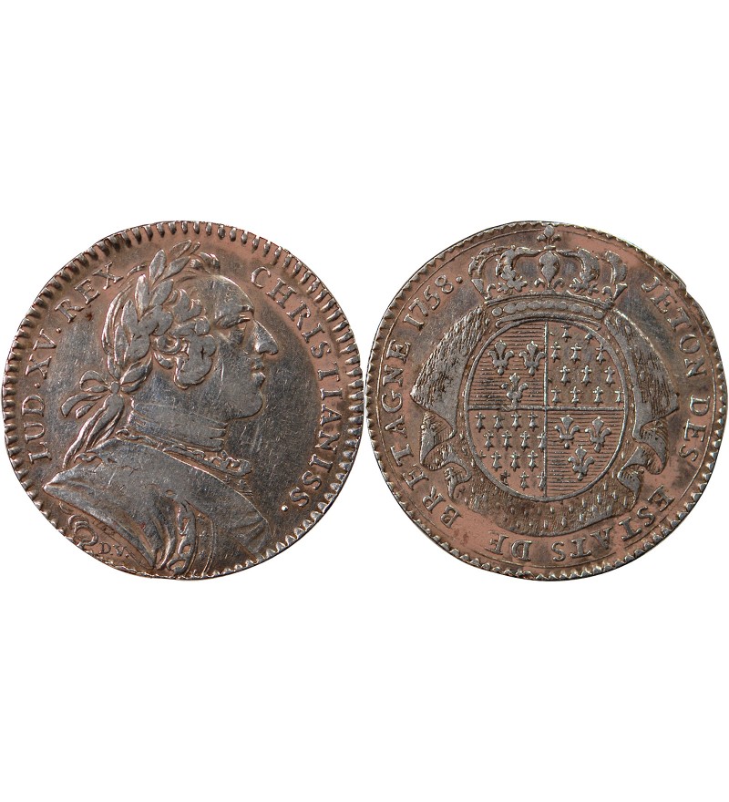 ETATS DE BRETAGNE, LOUIS XV – JETON ARGENT 1758 SAINT-BRIEUC Daniel 109