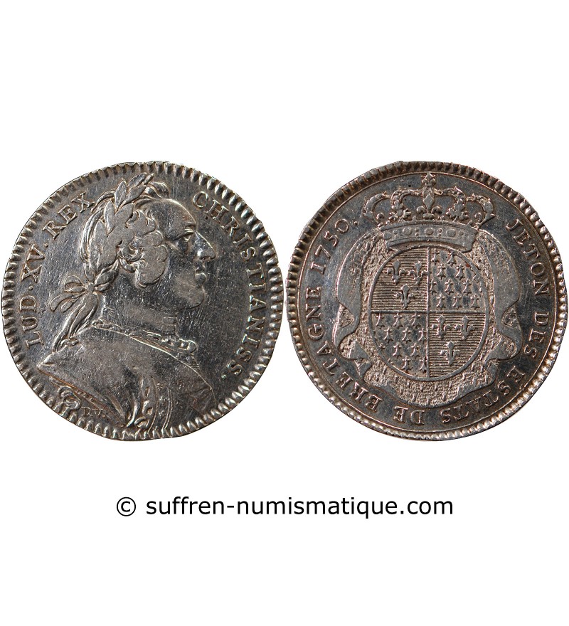 EETATS DE BRETAGNE, LOUIS XV – JETON ARGENT 1750 RENNES Daniel 100