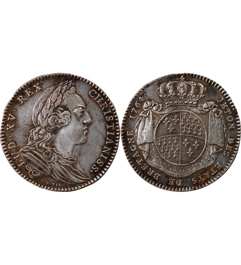 ETATS DE BRETAGNE, LOUIS XV – JETON ARGENT 1764 RENNES Daniel 115