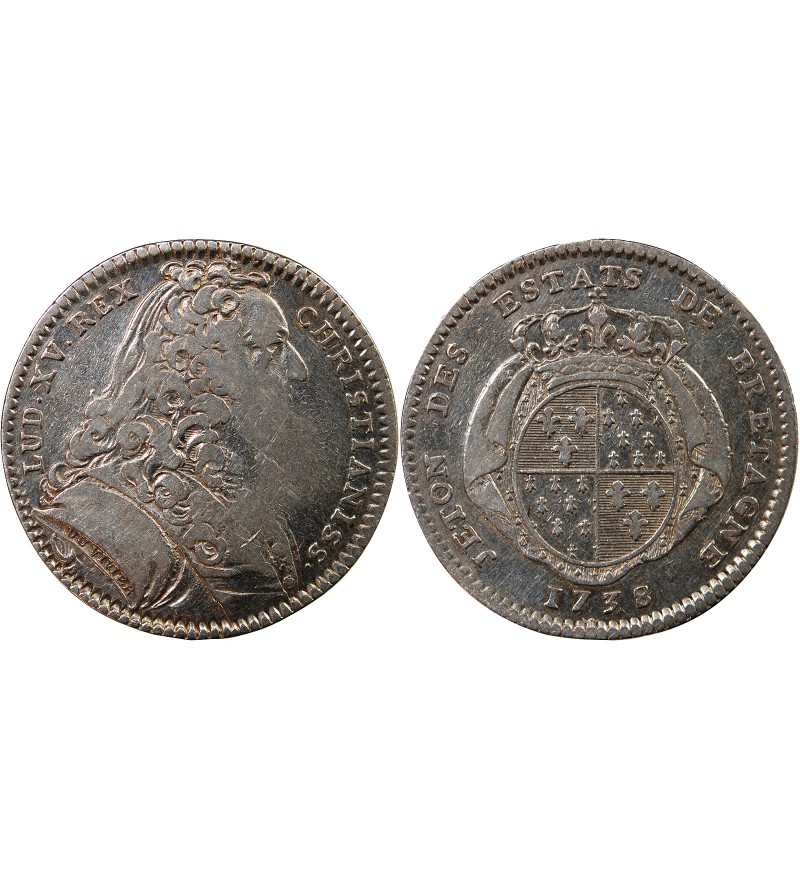 ETATS DE BRETAGNE, LOUIS XV – JETON ARGENT 1738 RENNES Daniel 90