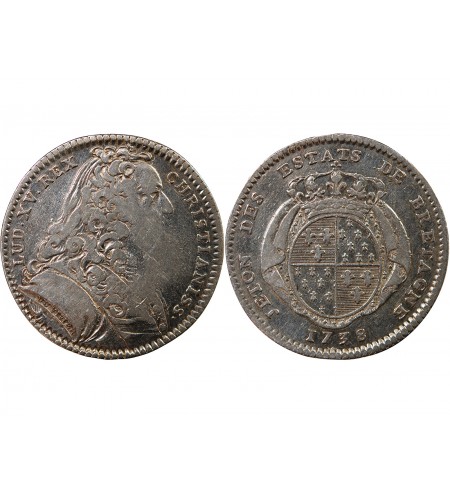 ETATS DE BRETAGNE, LOUIS XV – JETON ARGENT 1738 RENNES Daniel 90