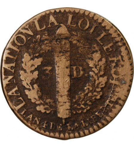 REVOLUTION FRANCAISE, CONSTITUTION - 3 DENIERS 1792 I LIMOGES