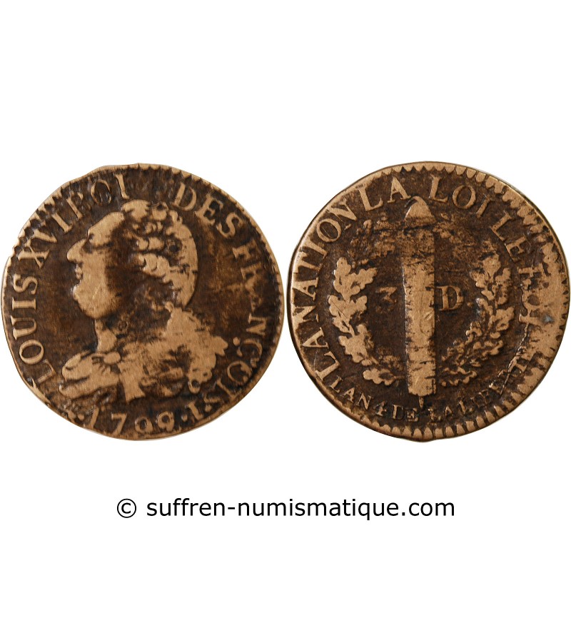 REVOLUTION FRANCAISE, CONSTITUTION - 3 DENIERS 1792 I LIMOGES