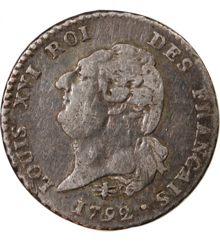 LOUIS XVI, CONSTITUTION - 15 SOLS  ARGENT 1792 D LYON