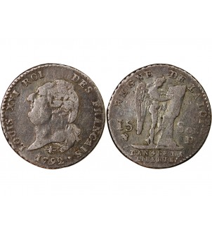 LOUIS XVI, CONSTITUTION - 15 SOLS  ARGENT 1792 D LYON 2